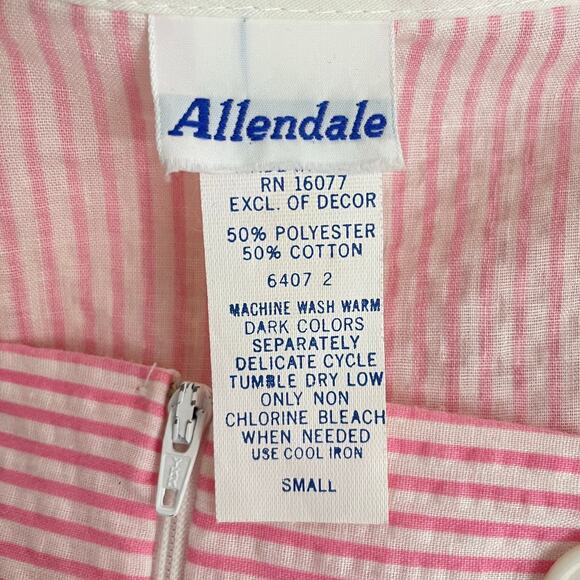 Vintage 80s Seersucker Utility House Dress MuMu Pink Candy Striper Kaftan Sailor - Picture 7 of 10